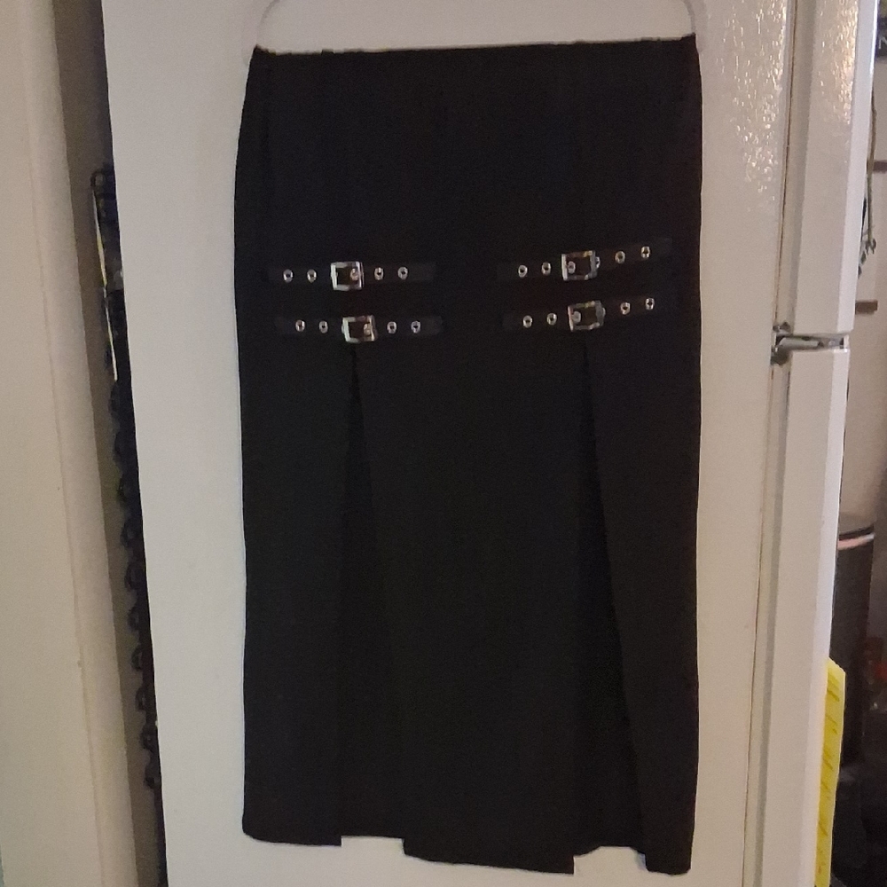 Black Buckle Detail Women's Skirt